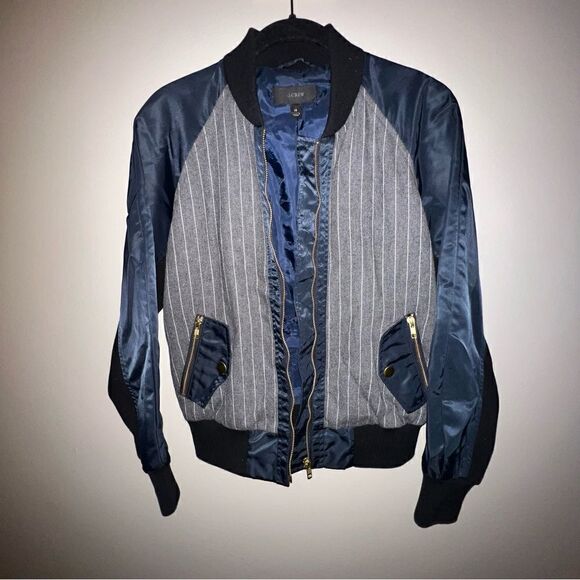 J Crew Pinstripe Bomber Jacket - Sz XS - Picture 1 of 15